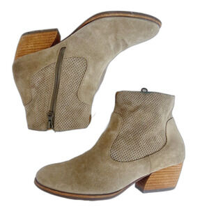 Kork-Ease Sherrill Booties Taupe Suede Ankle Boots Tan Leather Size 8.5